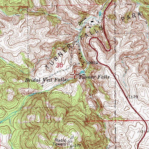 Topographic Map of Turner Falls, OK