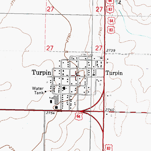 Topographic Map of Turpin, OK