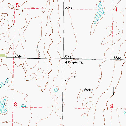 Topographic Map of Turpin Church, OK