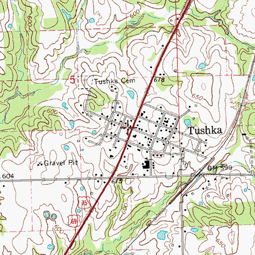 Topographic Map of Tushka, OK