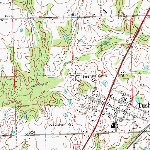 Topographic Map of Tushka Cemetery, OK