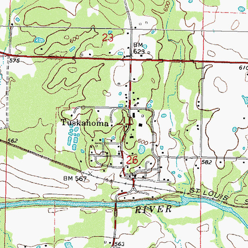 Topographic Map of Tuskahoma, OK