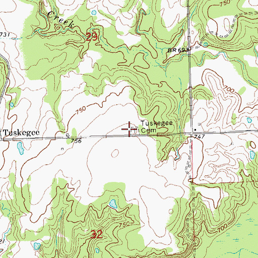Topographic Map of Tuskegee Cemetery, OK