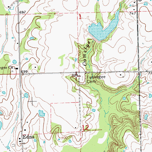 Topographic Map of Tuskegee Cemetery, OK