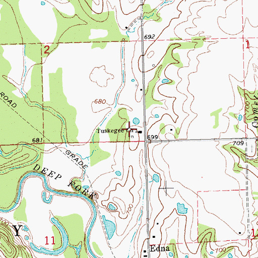 Topographic Map of Tuskegee Church, OK