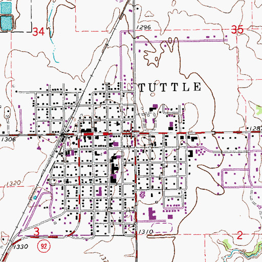 Topographic Map of Tuttle, OK