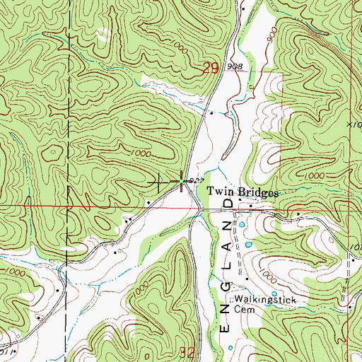 Topographic Map of Twin Bridges, OK