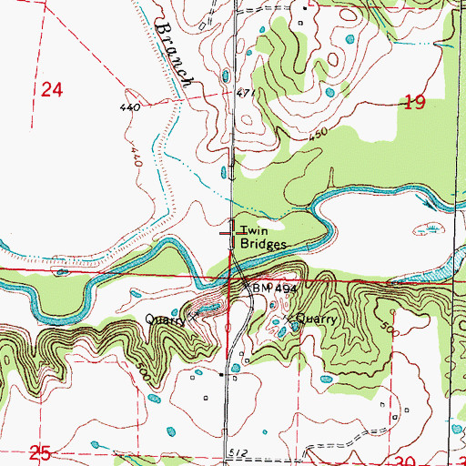 Topographic Map of Twin Bridges, OK