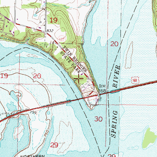 Topographic Map of Twin Bridges State Park, OK