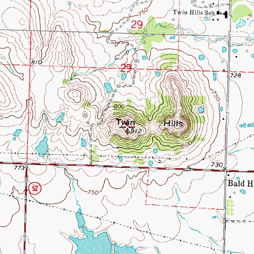 Topographic Map of Twin Hills, OK