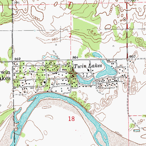 Topographic Map of Twin Lakes, OK