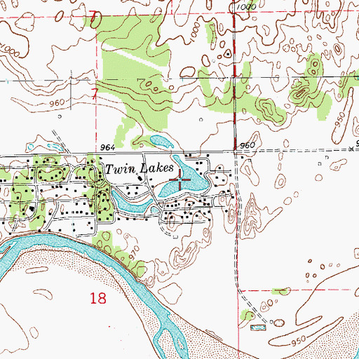 Topographic Map of Twin Lakes, OK