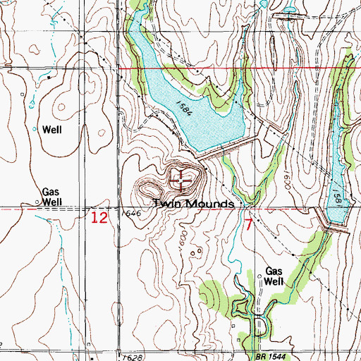 Topographic Map of Twin Mounds, OK