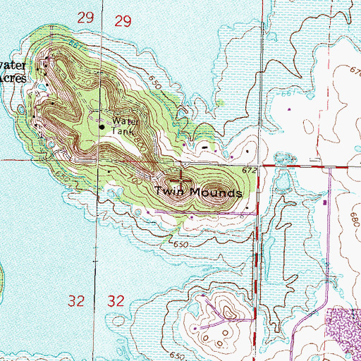 Topographic Map of Twin Mounds, OK