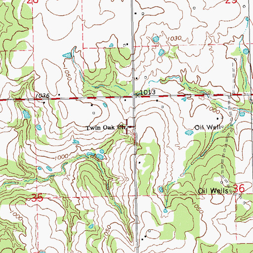 Topographic Map of Twin Oak Church, OK