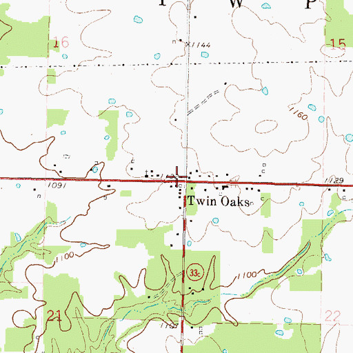 Topographic Map of Twin Oaks, OK
