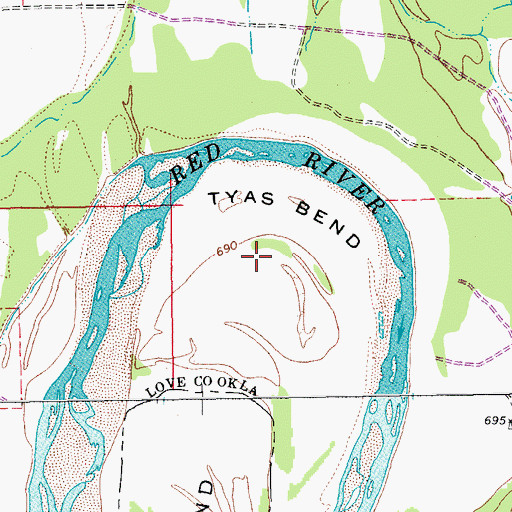 Topographic Map of Tyas Bend, OK