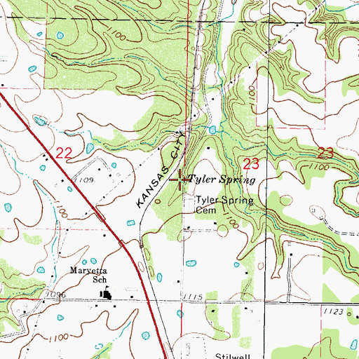 Topographic Map of Tyler Spring, OK