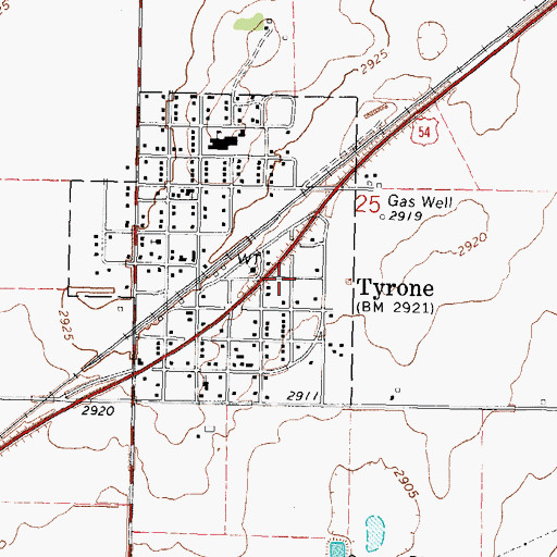 Topographic Map of Tyrone, OK