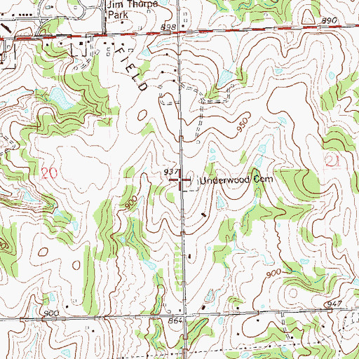 Topographic Map of Underwood Cemetery, OK