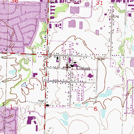 Topographic Map of Union, OK