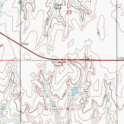 Topographic Map of Union Cemetery, OK
