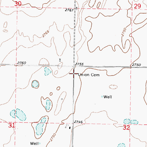 Topographic Map of Union Cemetery, OK