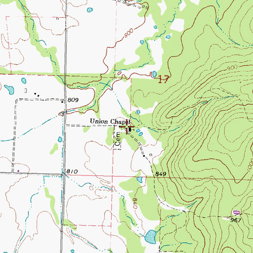 Topographic Map of Union Chapel, OK