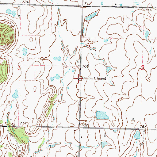 Topographic Map of Union Chapel, OK