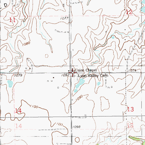 Topographic Map of Union Chapel, OK