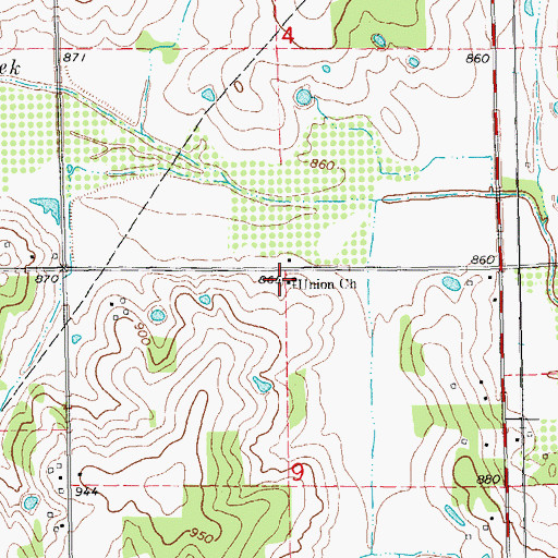 Topographic Map of Union Church, OK