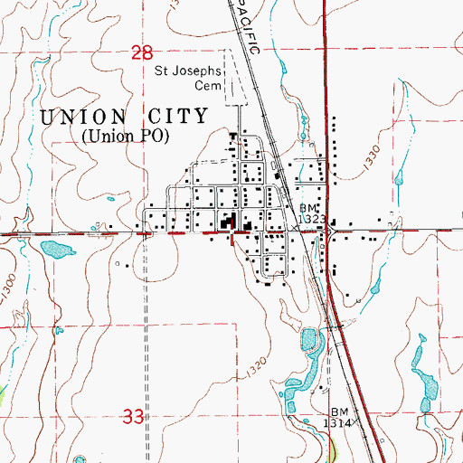 Topographic Map of Union City, OK