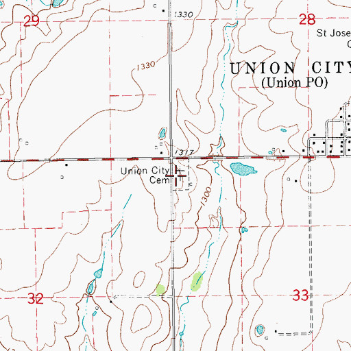 Topographic Map of Union City Cemetery, OK