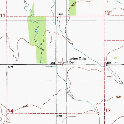 Topographic Map of Union Dale Cemetery, OK