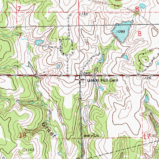Topographic Map of Union Hill Cemetery, OK