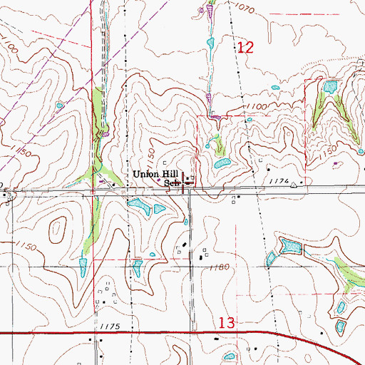 Topographic Map of Union Hill School, OK