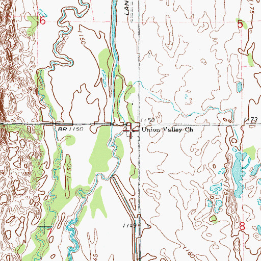Topographic Map of Union Valley Church, OK