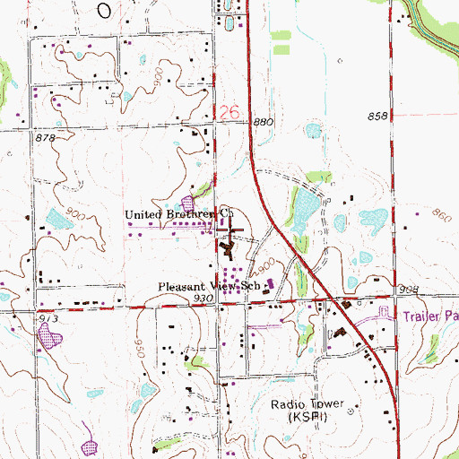 Topographic Map of United Brethren Church, OK