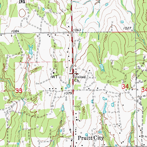 Topographic Map of United Church, OK