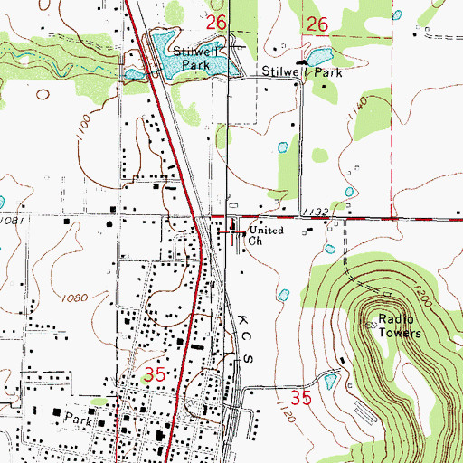 Topographic Map of United Church, OK