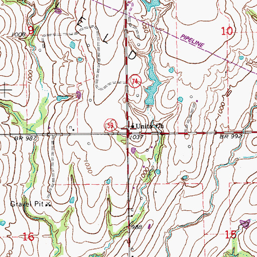 Topographic Map of Unity Church, OK