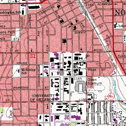 Topographic Map of University of Oklahoma, OK