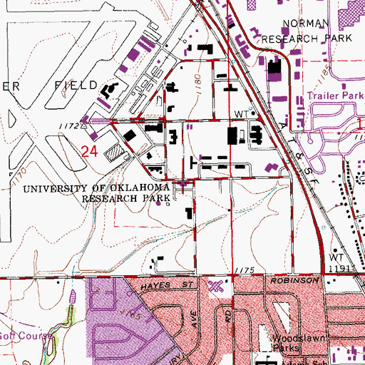 Topographic Map of University of Oklahoma Research Park, OK