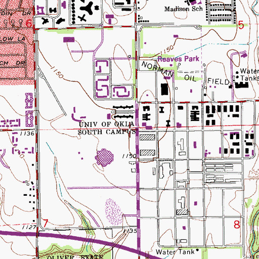 Topographic Map of University of Oklahoma South Campus, OK