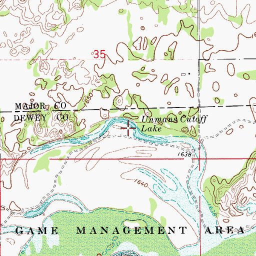 Topographic Map of Unmans Cutoff Lake, OK