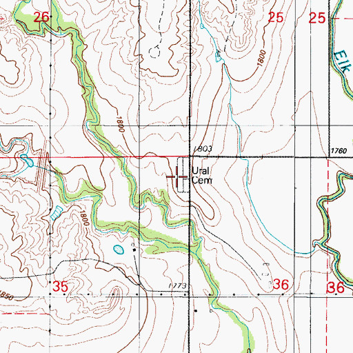 Topographic Map of Ural Cemetery, OK