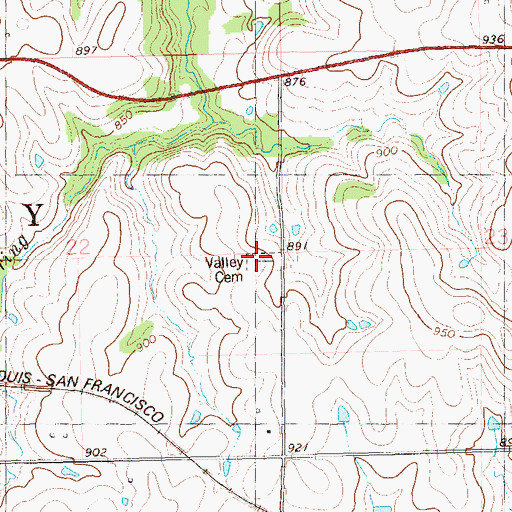 Topographic Map of Valley Cemetery, OK