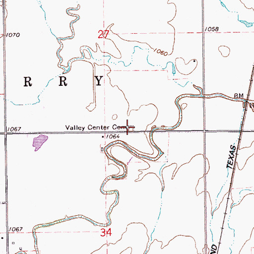 Topographic Map of Valley Center Cemetery, OK