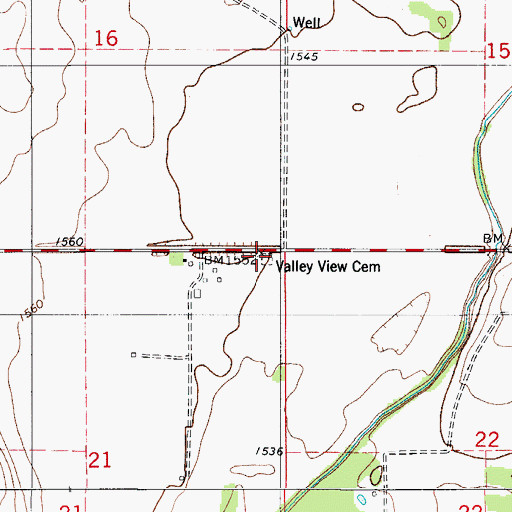 Topographic Map of Valley View Cemetery, OK