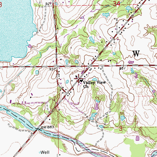 Topographic Map of Valley View Church, OK